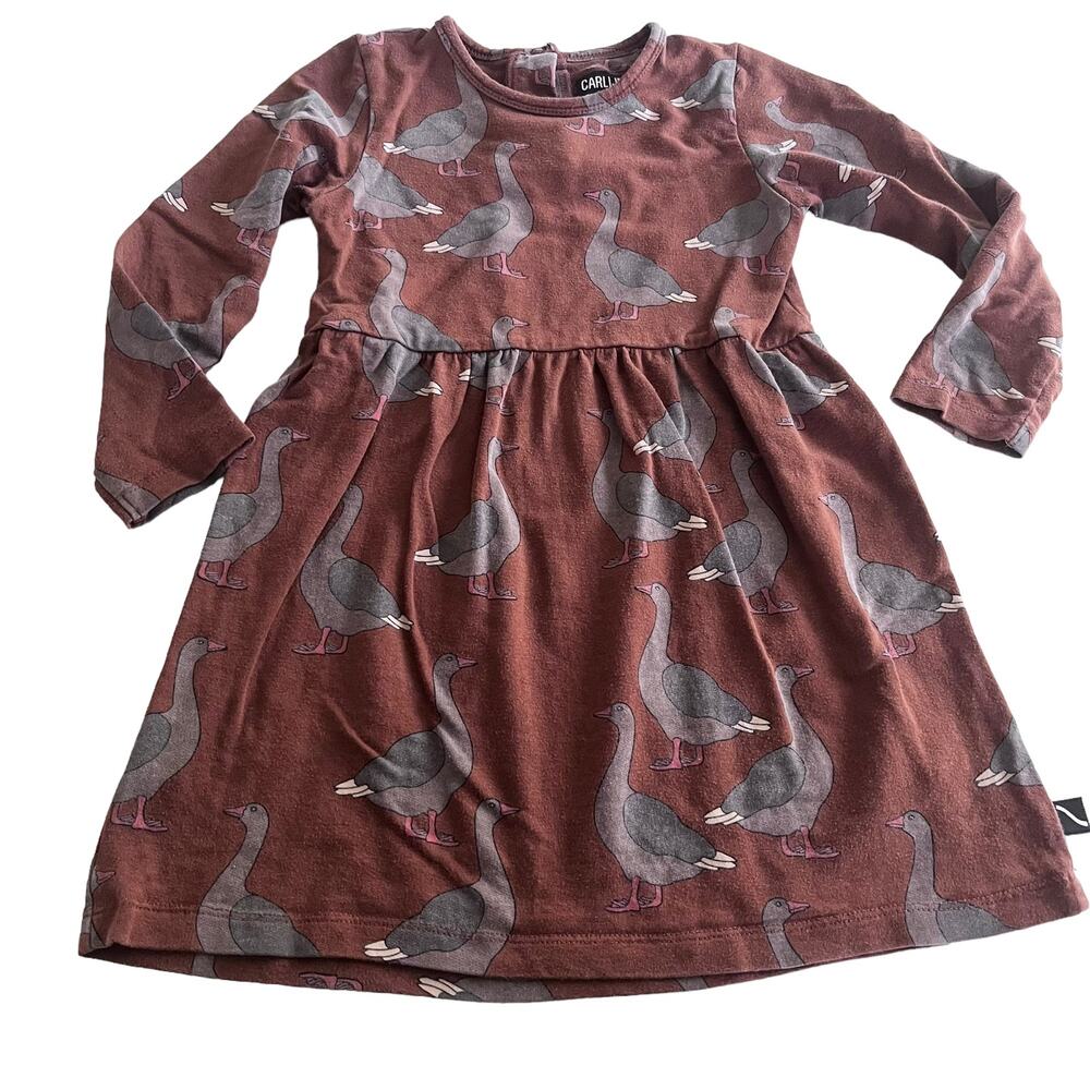 Carlijnq girls brown duck print jersey dress size 2/4
